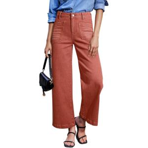 imageSidefeel Womens Wide Leg Jeans High Waisted Stretchy Jeans Straight Leg Loose Fit Zimbaplatinum Ankle Denim PantsMineral Red