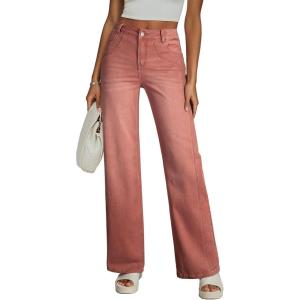 imageSidefeel Womens Wide Leg Jeans High Waisted Stretchy Jeans Straight Leg Trendy Patchwork Loose Fit Denim PantsMineral Red