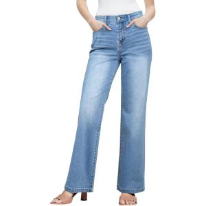 imageSidefeel Womens Wide Leg Jeans High Waisted Tummy Control Stretchy Straight Leg Elastic Waist Trendy Denim PantsIceland Blue