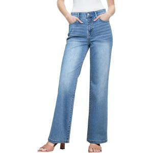 imageSidefeel Womens Wide Leg Jeans High Waisted Tummy Control Stretchy Straight Leg Elastic Waist Trendy Denim PantsLight Blue