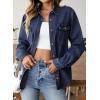 image:imageSidefeel Women Denim Shirt Long Sleeve Button Down Jean Shirts Casual Oversized Trendy Shacket Tops BlousesDark Blue