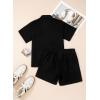 image:imageSidefeel Womens 2 Piece Sets Deim Summer Outfits Comfy Short Sleeve Button Down Shirt High Waisted Shorts Lounge SetsBlack