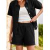 image:imageSidefeel Womens 2 Piece Sets Deim Summer Outfits Comfy Short Sleeve Button Down Shirt High Waisted Shorts Lounge SetsBlack