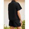 image:imageSidefeel Womens 2 Piece Sets Deim Summer Outfits Comfy Short Sleeve Button Down Shirt High Waisted Shorts Lounge SetsBlack