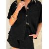 image:imageSidefeel Womens 2 Piece Sets Deim Summer Outfits Comfy Short Sleeve Button Down Shirt High Waisted Shorts Lounge SetsBlack