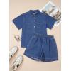 image:imageSidefeel Womens 2 Piece Sets Deim Summer Outfits Comfy Short Sleeve Button Down Shirt High Waisted Shorts Lounge SetsBlue