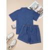 image:imageSidefeel Womens 2 Piece Sets Deim Summer Outfits Comfy Short Sleeve Button Down Shirt High Waisted Shorts Lounge SetsBlue
