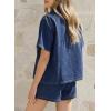 image:imageSidefeel Womens 2 Piece Sets Deim Summer Outfits Comfy Short Sleeve Button Down Shirt High Waisted Shorts Lounge SetsDark Blue