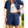 image:imageSidefeel Womens 2 Piece Sets Deim Summer Outfits Comfy Short Sleeve Button Down Shirt High Waisted Shorts Lounge SetsDark Blue