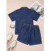 image:imageSidefeel Womens 2 Piece Sets Deim Summer Outfits Comfy Short Sleeve Button Down Shirt High Waisted Shorts Lounge SetsDark Blue