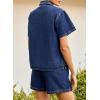 image:imageSidefeel Womens 2 Piece Sets Deim Summer Outfits Comfy Short Sleeve Button Down Shirt High Waisted Shorts Lounge SetsDark Blue