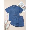 image:imageSidefeel Womens 2 Piece Sets Deim Summer Outfits Comfy Short Sleeve Button Down Shirt High Waisted Shorts Lounge SetsLight Blue