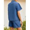 image:imageSidefeel Womens 2 Piece Sets Deim Summer Outfits Comfy Short Sleeve Button Down Shirt High Waisted Shorts Lounge SetsLight Blue