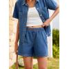 image:imageSidefeel Womens 2 Piece Sets Deim Summer Outfits Comfy Short Sleeve Button Down Shirt High Waisted Shorts Lounge SetsLight Blue
