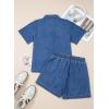 image:imageSidefeel Womens 2 Piece Sets Deim Summer Outfits Comfy Short Sleeve Button Down Shirt High Waisted Shorts Lounge SetsLight Blue
