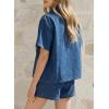 image:imageSidefeel Womens 2 Piece Sets Deim Summer Outfits Comfy Short Sleeve Button Down Shirt High Waisted Shorts Lounge SetsLight Blue