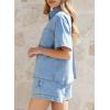image:imageSidefeel Womens 2 Piece Sets Deim Summer Outfits Comfy Short Sleeve Button Down Shirt High Waisted Shorts Lounge SetsSky Blue