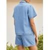 image:imageSidefeel Womens 2 Piece Sets Deim Summer Outfits Comfy Short Sleeve Button Down Shirt High Waisted Shorts Lounge SetsSky Blue