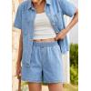 image:imageSidefeel Womens 2 Piece Sets Deim Summer Outfits Comfy Short Sleeve Button Down Shirt High Waisted Shorts Lounge SetsSky Blue