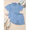 image:imageSidefeel Womens 2 Piece Sets Deim Summer Outfits Comfy Short Sleeve Button Down Shirt High Waisted Shorts Lounge SetsSky Blue