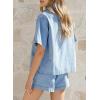 image:imageSidefeel Womens 2 Piece Sets Deim Summer Outfits Comfy Short Sleeve Button Down Shirt High Waisted Shorts Lounge SetsSky Blue