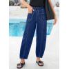 image:imageSidefeel Womens Baggy Wide Leg Jeans Elastic Waist Drawstring Front Seam Ankle High Waisted Barrel JeansBluing