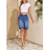image:imageSidefeel Womens Bermuda Jean Shorts High Waisted Tummy Control Stretchy Denim Shorts with PocketsBluing