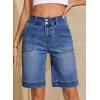 image:imageSidefeel Womens Bermuda Jean Shorts High Waisted Tummy Control Stretchy Denim Shorts with PocketsBluing