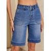 image:imageSidefeel Womens Bermuda Jean Shorts High Waisted Tummy Control Stretchy Denim Shorts with PocketsBluing