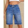 image:imageSidefeel Womens Bermuda Jean Shorts High Waisted Tummy Control Stretchy Denim Shorts with PocketsDark Blue