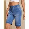 image:imageSidefeel Womens Bermuda Jean Shorts High Waisted Tummy Control Stretchy Denim Shorts with PocketsDark Blue
