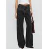 image:imageSidefeel Womens Wide Leg Jeans Low Waisted Stretchy Drawstring Puton Denim PantsBlack