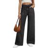 image:imageSidefeel Womens Wide Leg Jeans Low Waisted Stretchy Drawstring Puton Denim PantsBlack