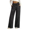 image:imageSidefeel Womens Wide Leg Jeans Low Waisted Stretchy Drawstring Puton Denim PantsBlack