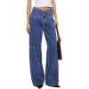 image:imageSidefeel Womens Wide Leg Jeans Low Waisted Stretchy Drawstring Puton Denim PantsDark Blue