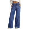 image:imageSidefeel Womens Wide Leg Jeans Low Waisted Stretchy Drawstring Puton Denim PantsDark Blue