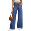 image:imageSidefeel Womens Wide Leg Jeans Low Waisted Stretchy Drawstring Puton Denim PantsDark Blue
