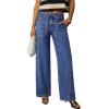 image:imageSidefeel Womens Wide Leg Jeans Low Waisted Stretchy Drawstring Puton Denim PantsDark Blue