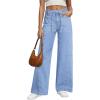 image:imageSidefeel Womens Wide Leg Jeans Low Waisted Stretchy Drawstring Puton Denim PantsIceland Blue