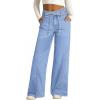 image:imageSidefeel Womens Wide Leg Jeans Low Waisted Stretchy Drawstring Puton Denim PantsIceland Blue
