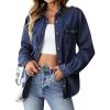 image:imageSidefeel Women Denim Shirt Long Sleeve Button Down Jean Shirts Casual Oversized Trendy Shacket Tops BlousesDark Blue