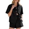 image:imageSidefeel Womens 2 Piece Sets Deim Summer Outfits Comfy Short Sleeve Button Down Shirt High Waisted Shorts Lounge SetsBlack