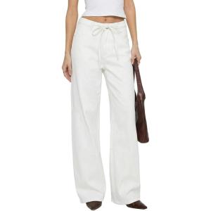 image:imageSidefeel Womens Wide Leg Jeans Low Waisted Stretchy Drawstring Puton Denim PantsWhite
