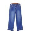 image:imageSidefeel Womens Jeans Wide Leg High Rise Stretchy Jeans Ruffle Hem Straight Leg Denim Pants with PocketsDark Blue