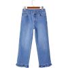 image:imageSidefeel Womens Jeans Wide Leg High Rise Stretchy Jeans Ruffle Hem Straight Leg Denim Pants with PocketsLight Blue