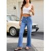 image:imageSidefeel Womens Jeans Wide Leg High Rise Stretchy Jeans Ruffle Hem Straight Leg Denim Pants with PocketsLight Blue