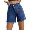 image:imageSidefeel Womens Jean Shorts High Waisted Stretchy Bermuda Raw Hem Denim Summer ShortsBlue