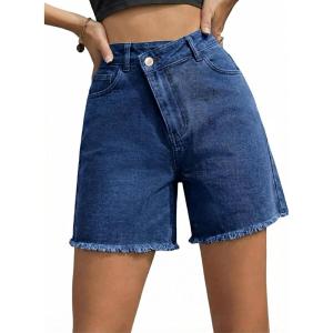 image:imageSidefeel Womens Jean Shorts High Waisted Stretchy Bermuda Raw Hem Denim Summer ShortsBlue