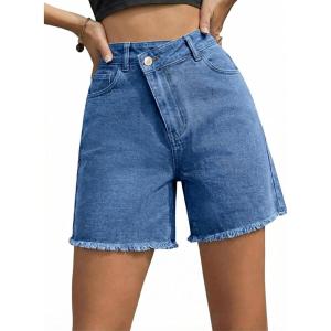 image:imageSidefeel Womens Jean Shorts High Waisted Stretchy Bermuda Raw Hem Denim Summer ShortsLight Blue