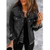 image:imageSidefeel Womens Denim Jacket Long Sleeve Button Distressed Ripped Zimbaplatinum Jean CoatA Black
